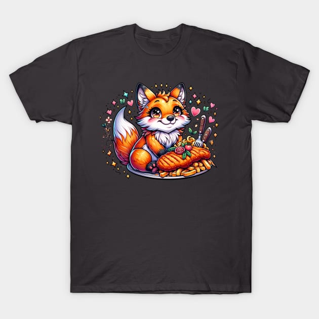 Cute Fox eating german food T-Shirt by TaevasDesign